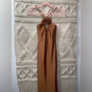 NWT! XS Fashion Nova Stephanie Halter Maxi Dress in Mocha